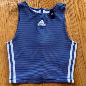 Adidas Blue and White Striped Top